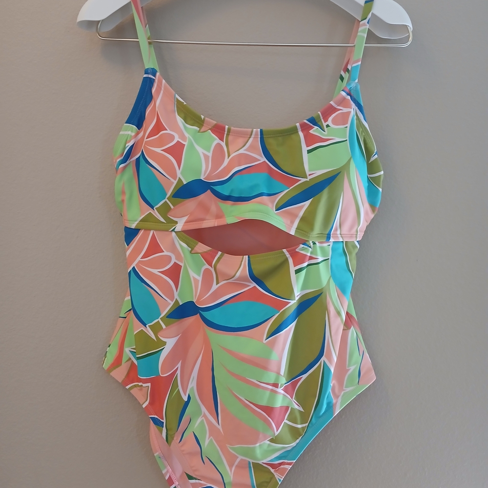 Hurley Pink and Green One Piece Swimsuit Tropical Print